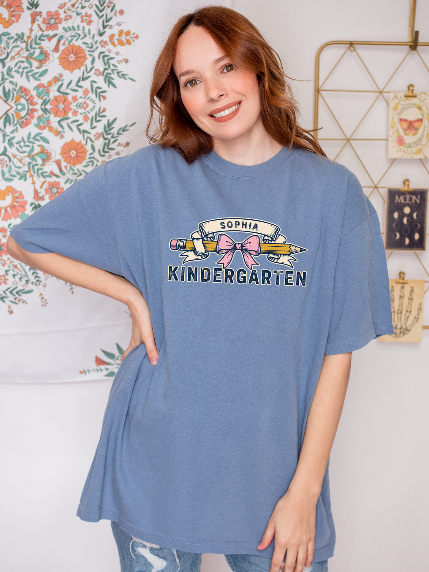 Custom Pencil Bow Teacher T-Shirt | Personalized Kindergarten Tee