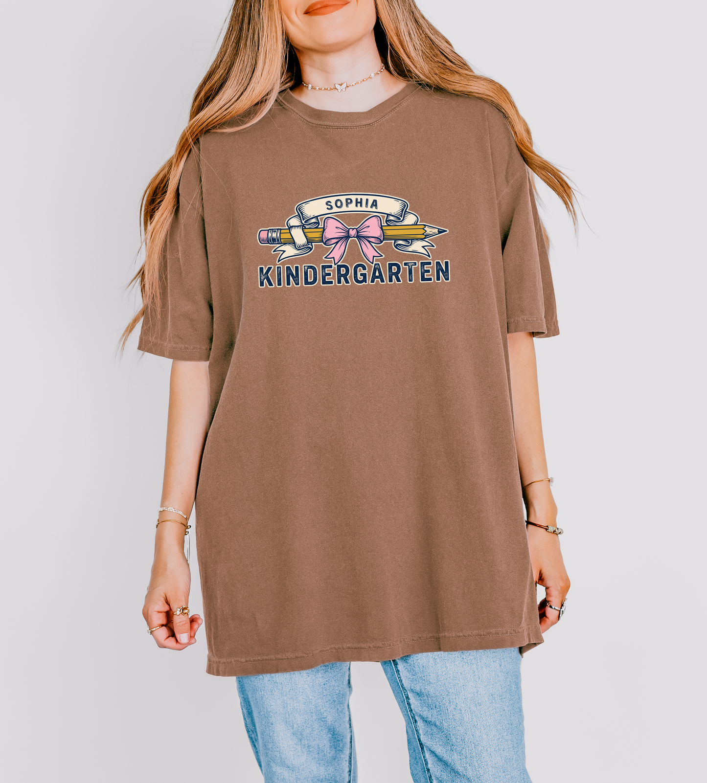 Custom Pencil Bow Teacher T-Shirt | Personalized Kindergarten Tee