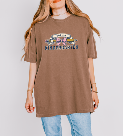 Custom Pencil Bow Teacher T-Shirt | Personalized Kindergarten Tee