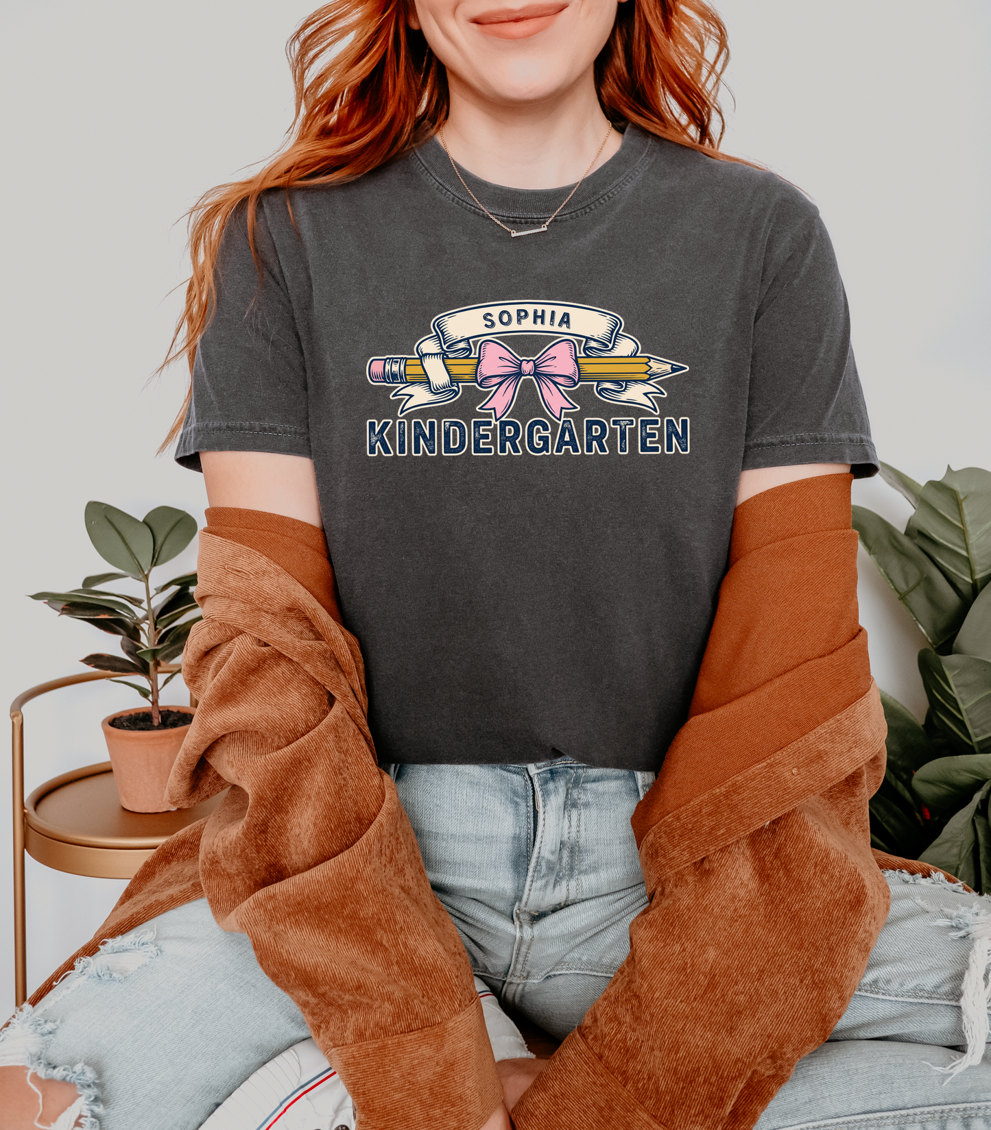 Custom Pencil Bow Teacher T-Shirt | Personalized Kindergarten Tee