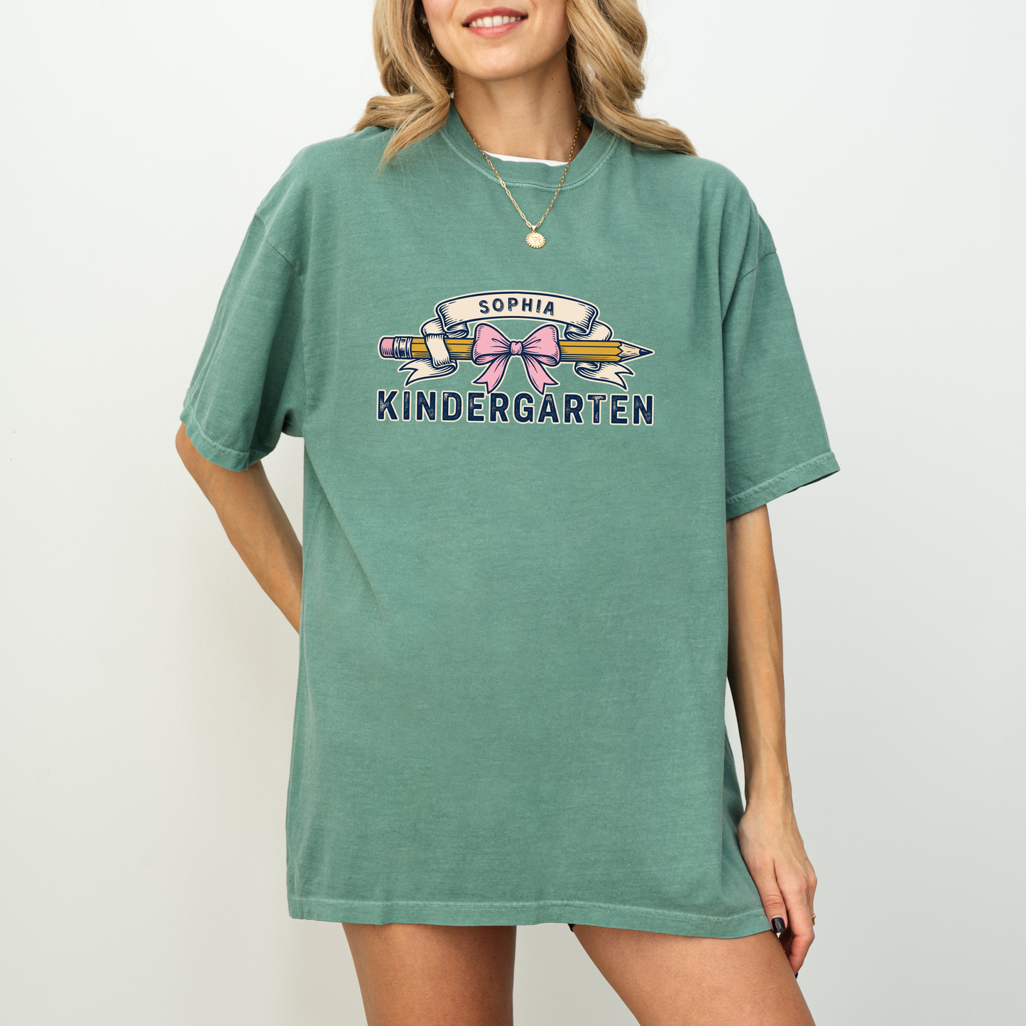 Custom Pencil Bow Teacher T-Shirt | Personalized Kindergarten Tee