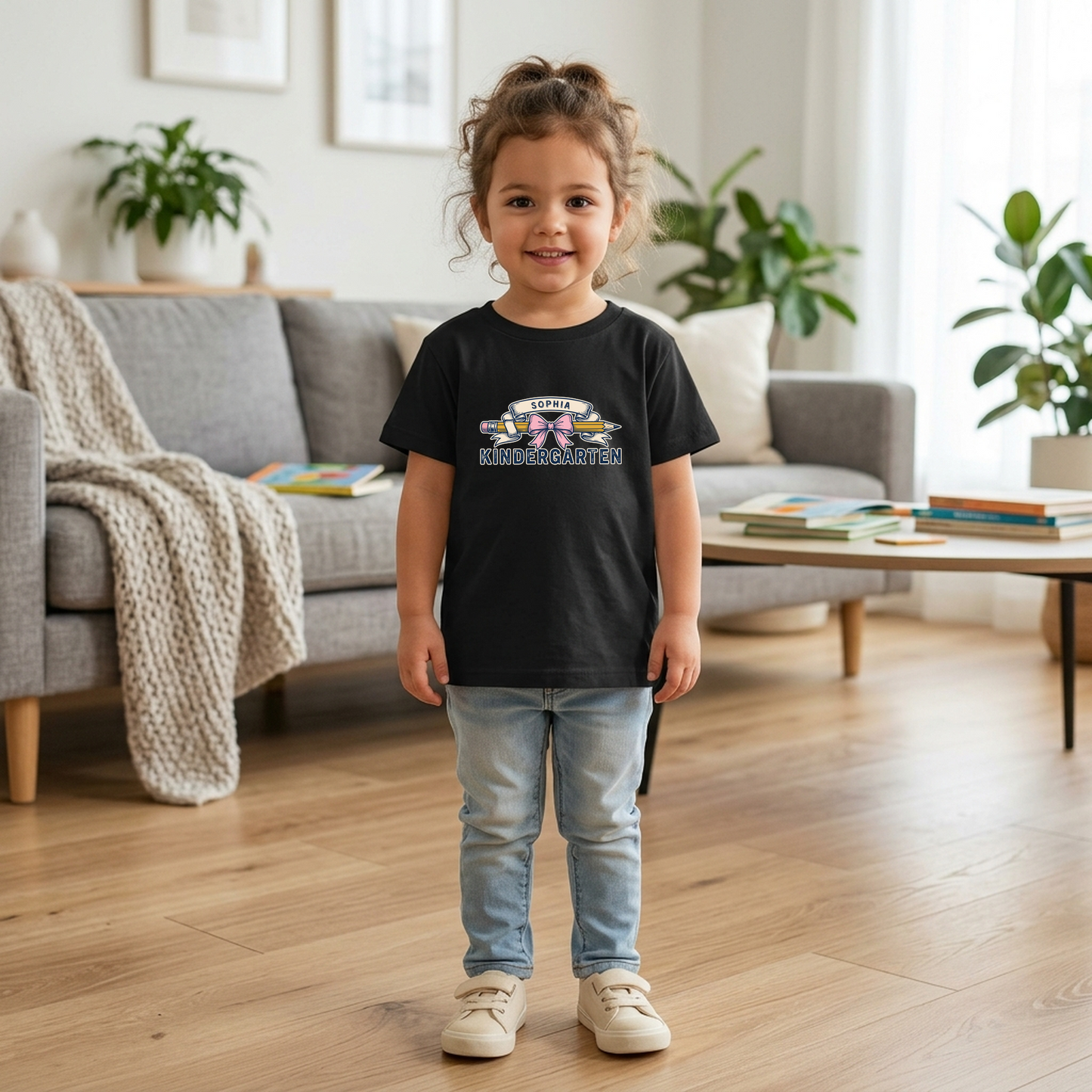 Custom Pencil Bow Teacher T-Shirt | Personalized Kindergarten Tee