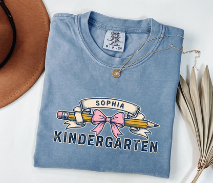 Custom Pencil Bow Teacher T-Shirt | Personalized Kindergarten Tee