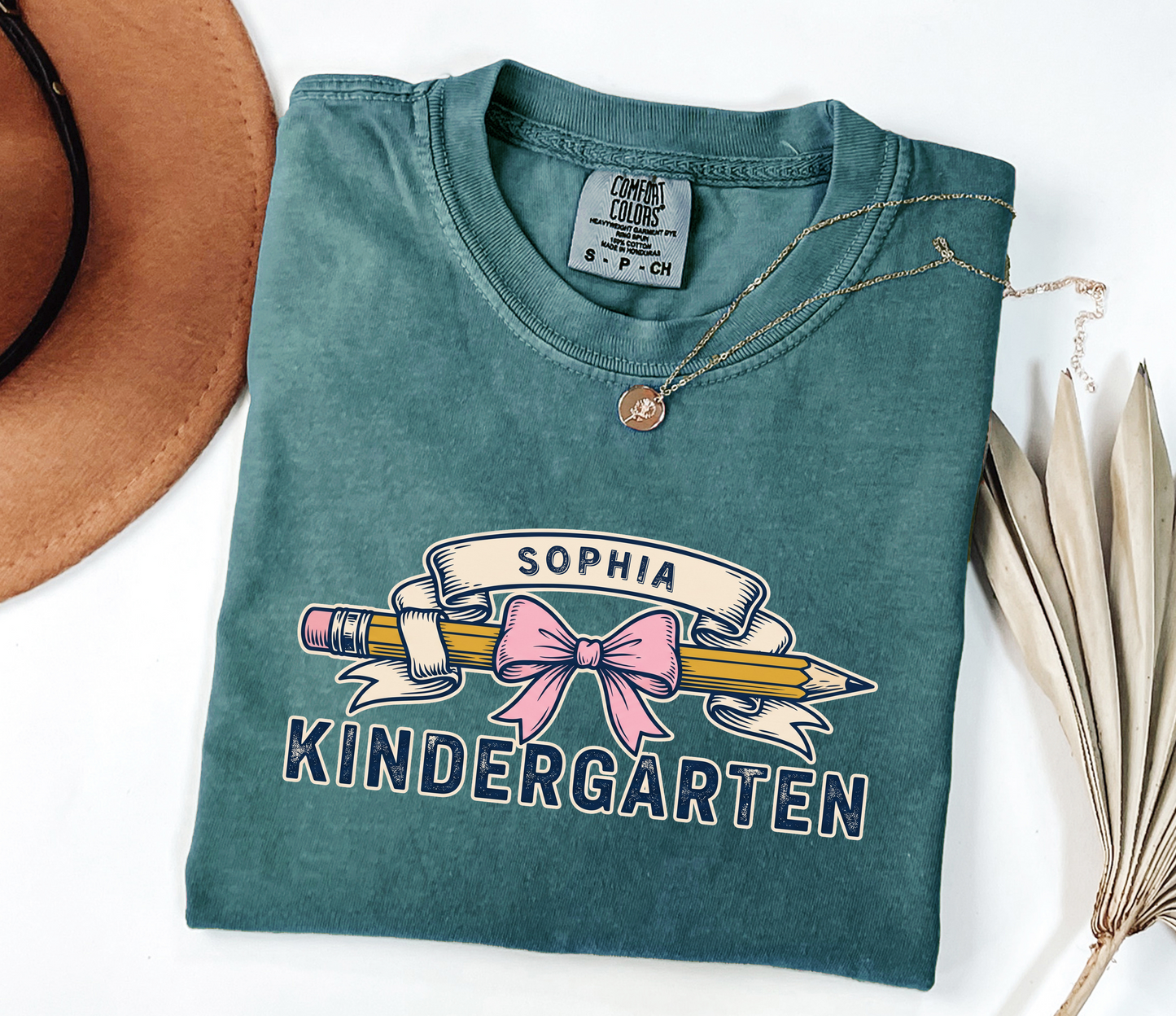 Custom Pencil Bow Teacher T-Shirt | Personalized Kindergarten Tee