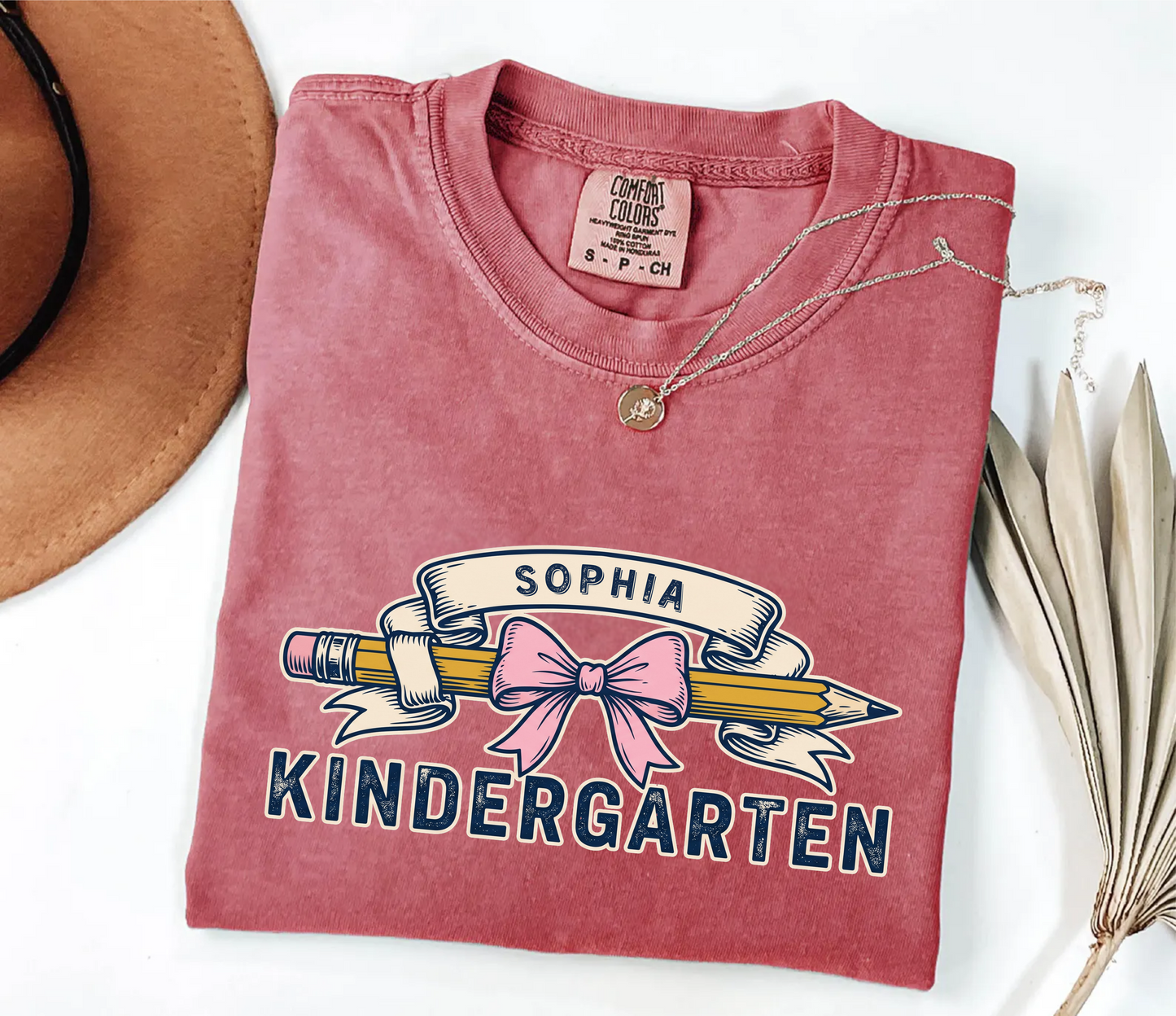 Custom Pencil Bow Teacher T-Shirt | Personalized Kindergarten Tee