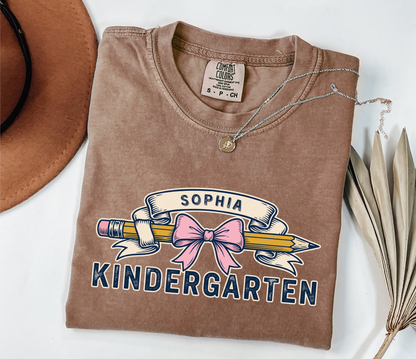 Custom Pencil Bow Teacher T-Shirt | Personalized Kindergarten Tee