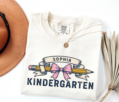 Custom Pencil Bow Teacher T-Shirt | Personalized Kindergarten Tee