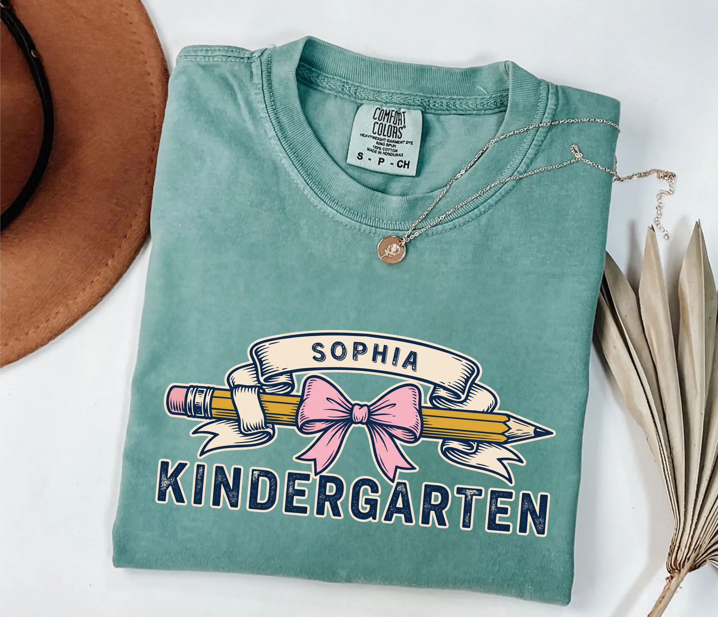 Custom Pencil Bow Teacher T-Shirt | Personalized Kindergarten Tee