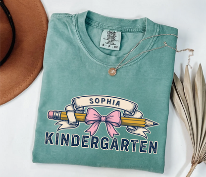 Custom Pencil Bow Teacher T-Shirt | Personalized Kindergarten Tee