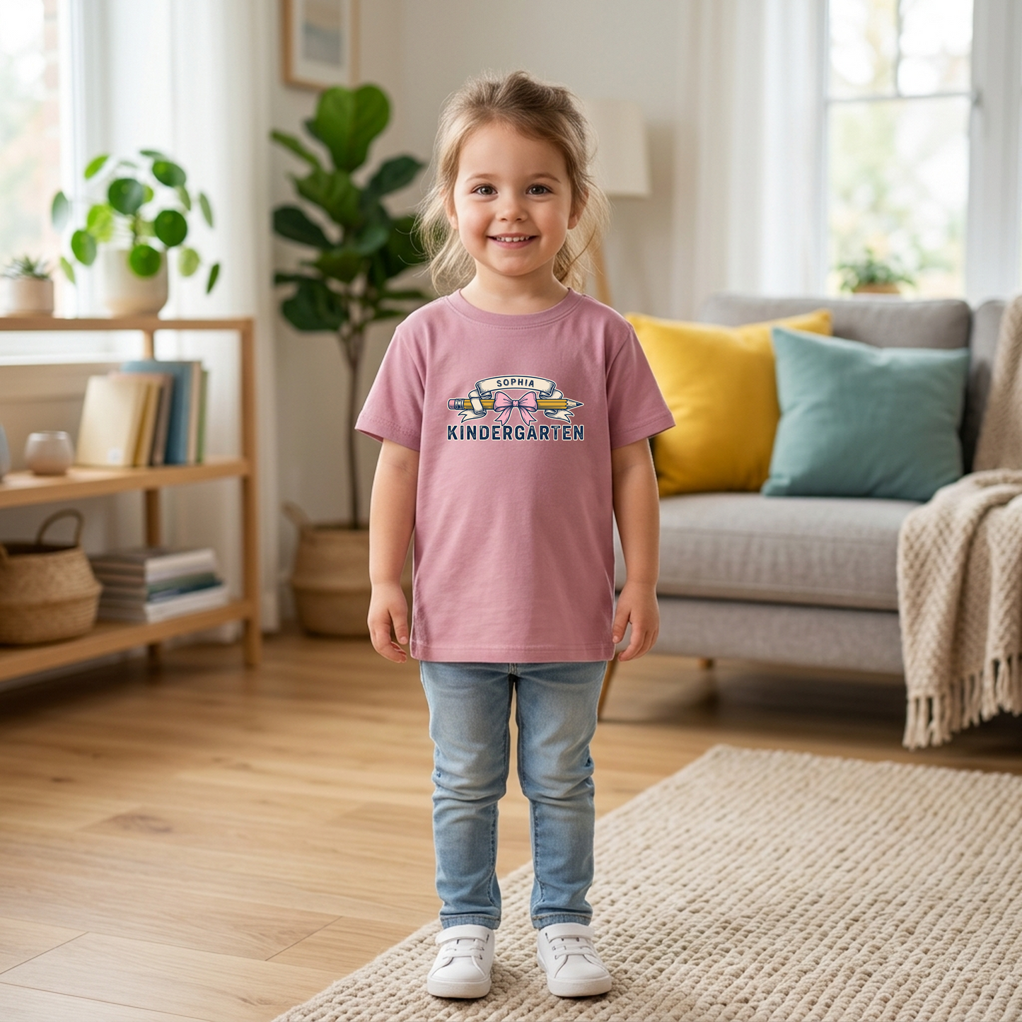 Custom Pencil Bow Teacher T-Shirt | Personalized Kindergarten Tee