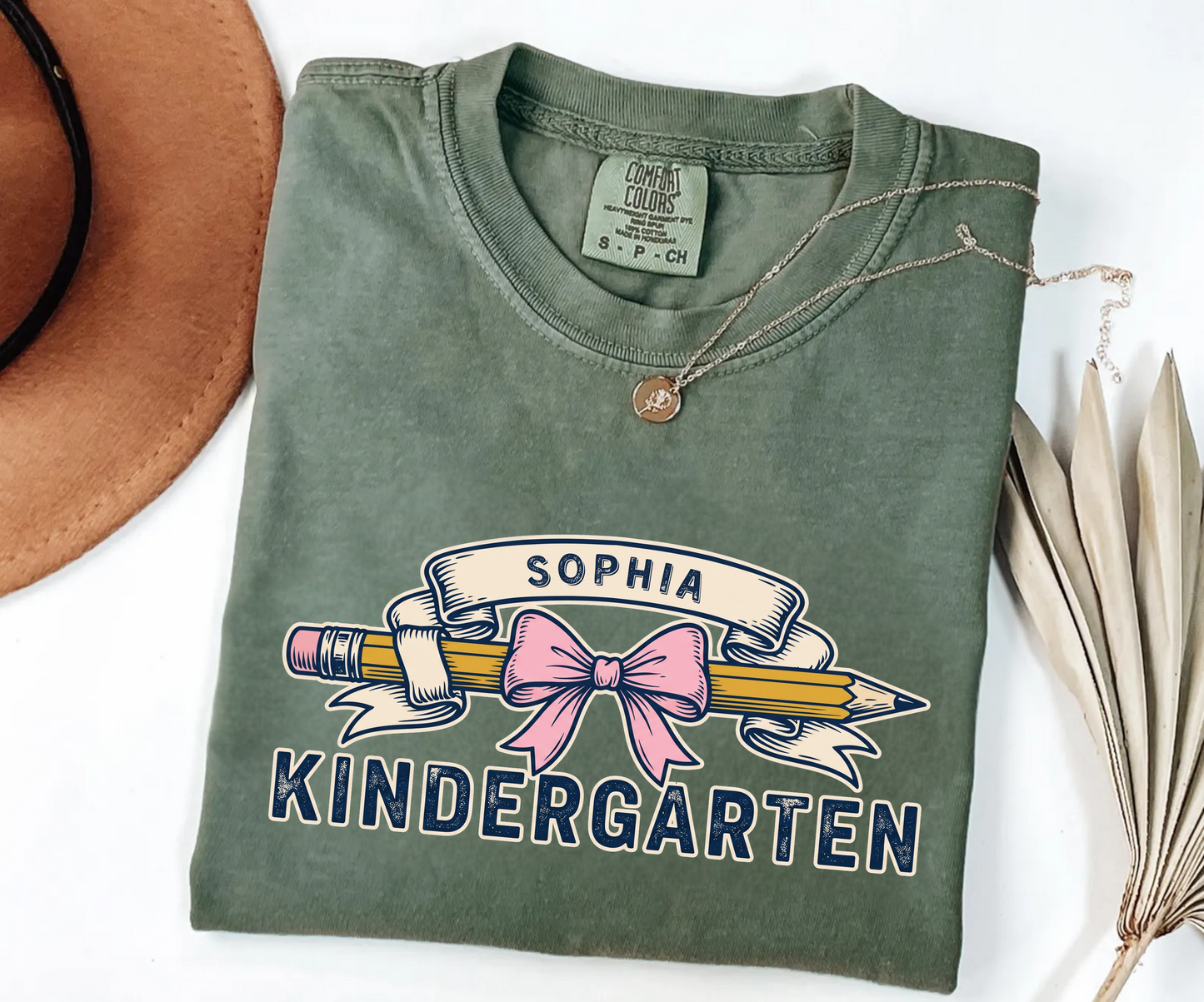 Custom Pencil Bow Teacher T-Shirt | Personalized Kindergarten Tee