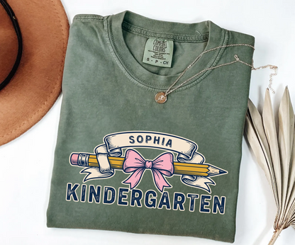 Custom Pencil Bow Teacher T-Shirt | Personalized Kindergarten Tee