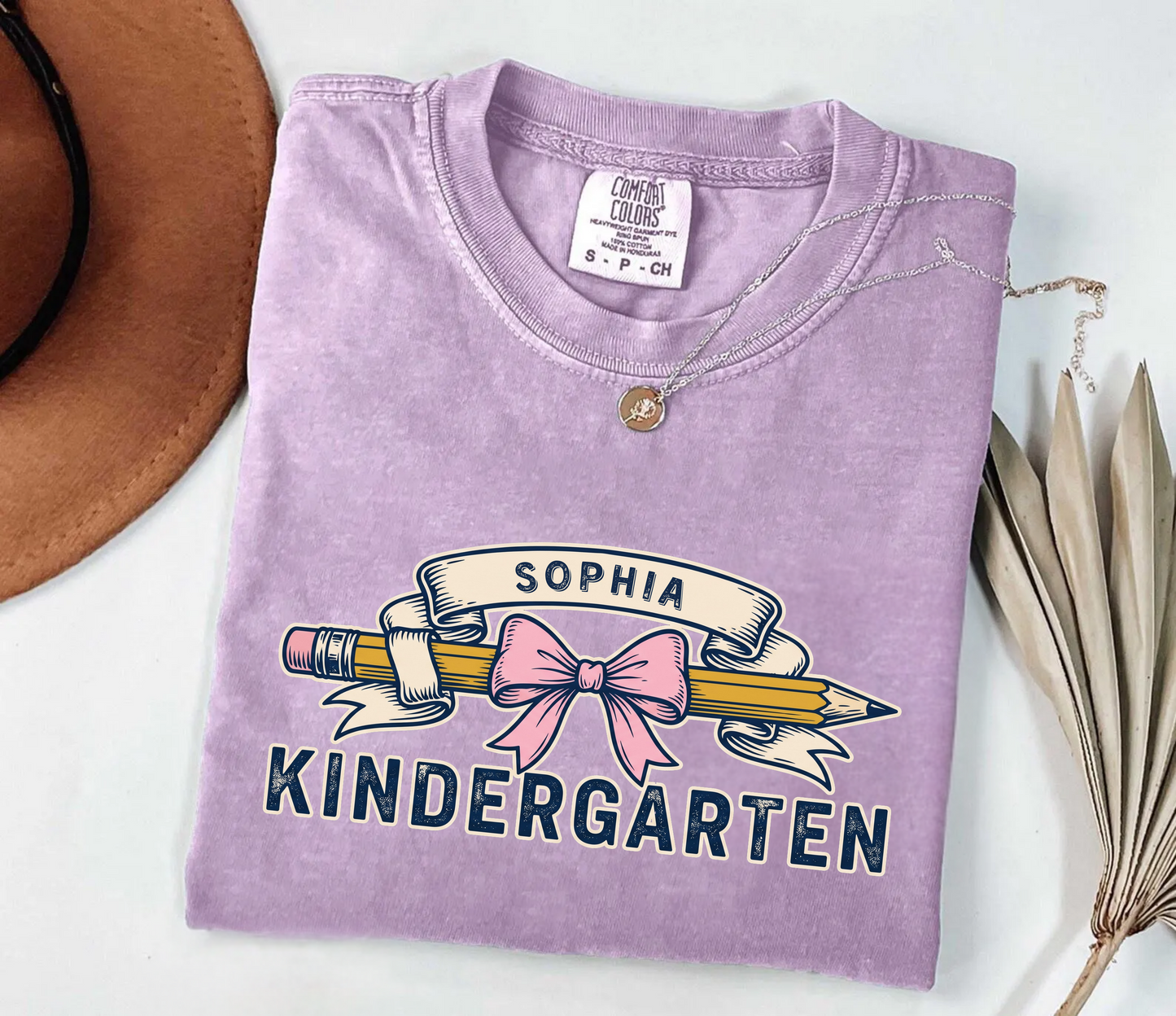 Custom Pencil Bow Teacher T-Shirt | Personalized Kindergarten Tee