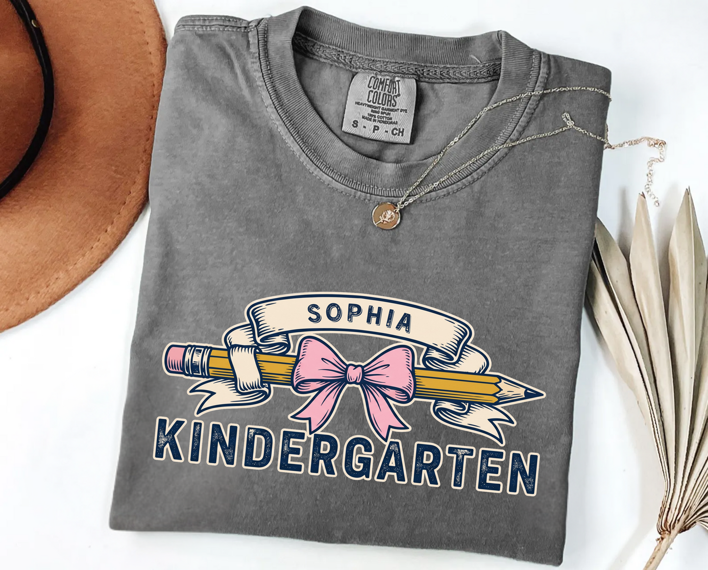 Custom Pencil Bow Teacher T-Shirt | Personalized Kindergarten Tee