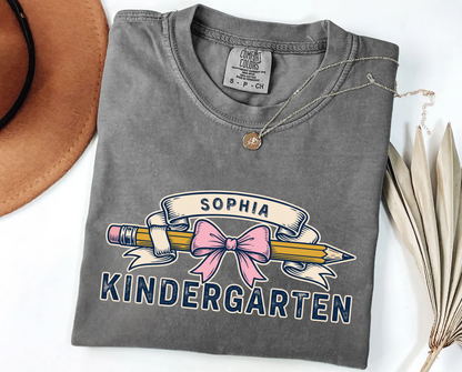 Custom Pencil Bow Teacher T-Shirt | Personalized Kindergarten Tee