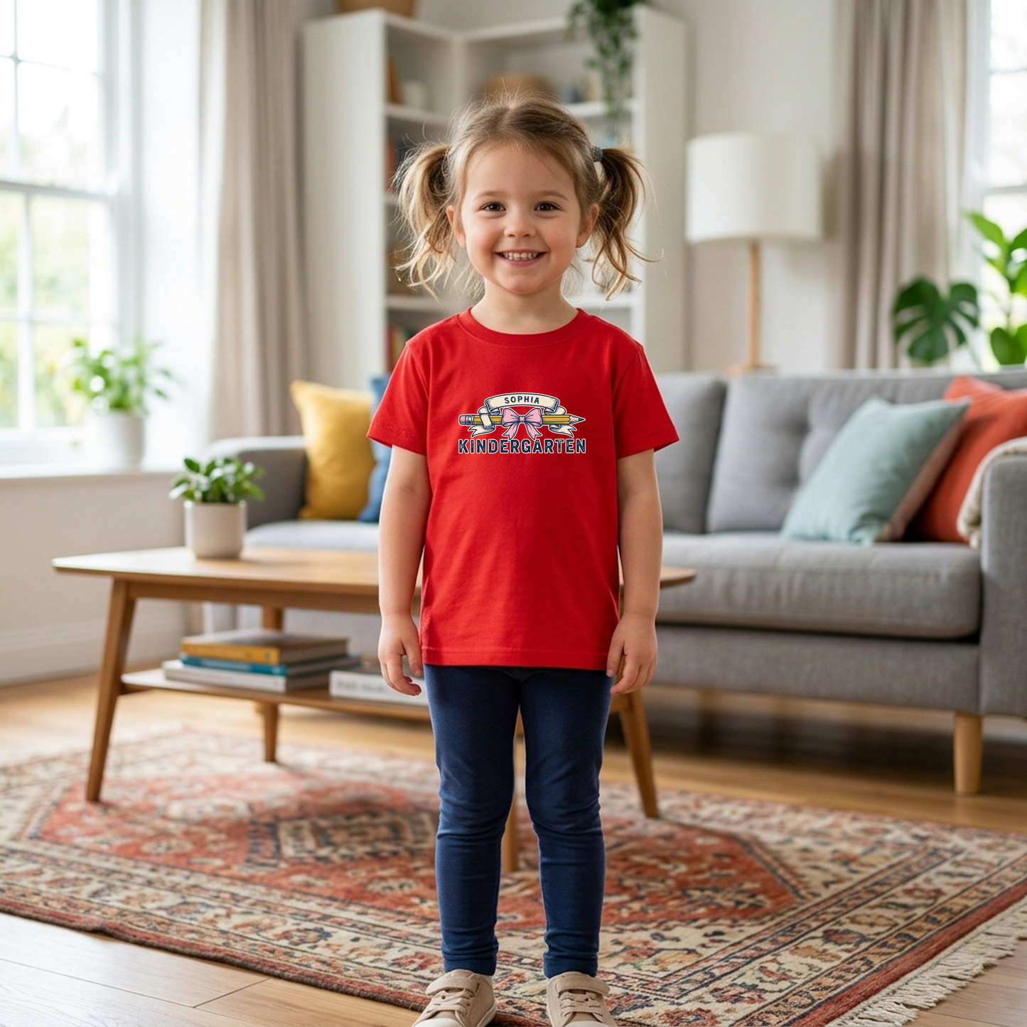 Custom Pencil Bow Teacher T-Shirt | Personalized Kindergarten Tee