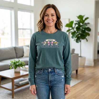 Custom Pencil Bow Teacher T-Shirt | Personalized Kindergarten Tee