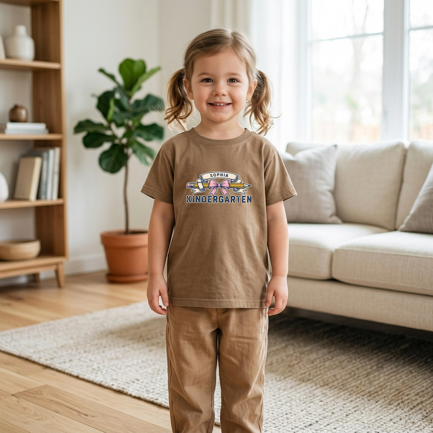 Custom Pencil Bow Teacher T-Shirt | Personalized Kindergarten Tee