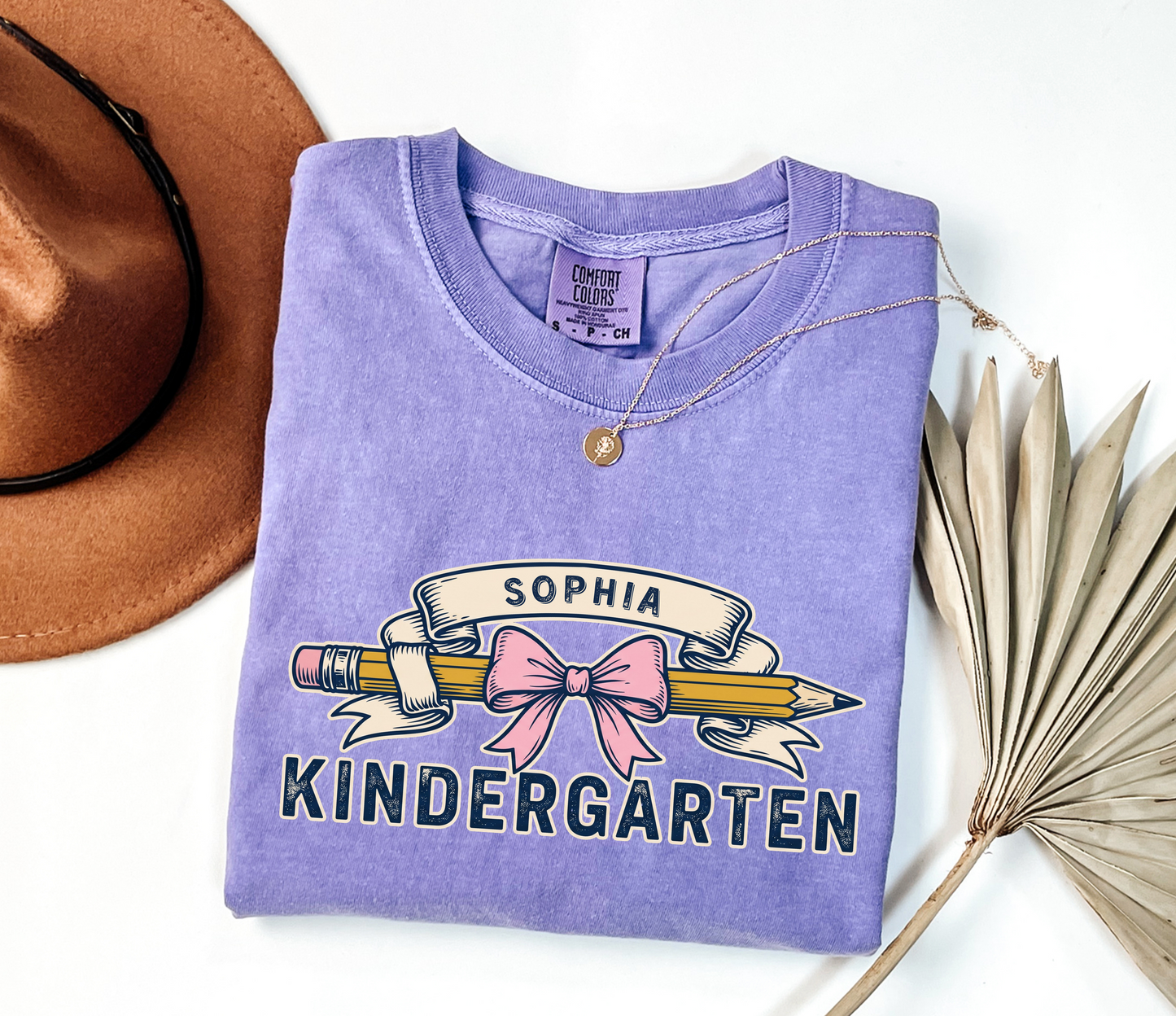 Custom Pencil Bow Teacher T-Shirt | Personalized Kindergarten Tee