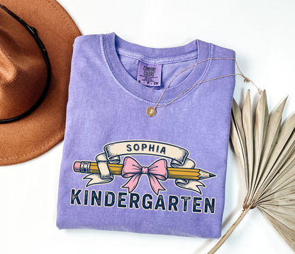 Custom Pencil Bow Teacher T-Shirt | Personalized Kindergarten Tee