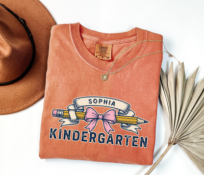 Custom Pencil Bow Teacher T-Shirt | Personalized Kindergarten Tee