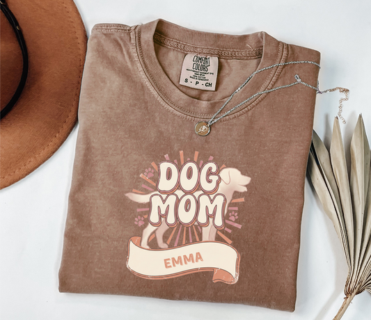 Custom Dog Mom Shirt | Retro 70s Vintage Style Personalized Name Tee | Comfort Colors®