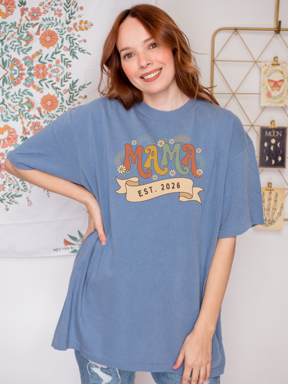 Retro Wavy Mama Est 2026 Shirt - Custom First Time Mom Gift Tee | Rootspaws