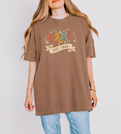 Retro Wavy Mama Est 2026 Shirt - Custom First Time Mom Gift Tee | Rootspaws