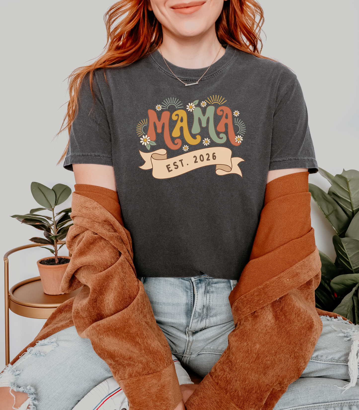 Retro Wavy Mama Est 2026 Shirt - Custom First Time Mom Gift Tee | Rootspaws