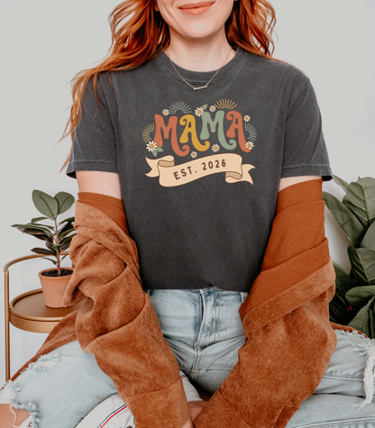 Retro Wavy Mama Est 2026 Shirt - Custom First Time Mom Gift Tee | Rootspaws