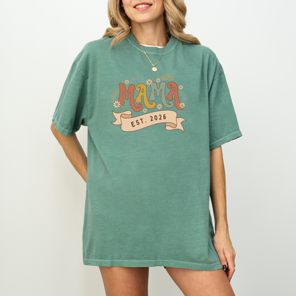 Retro Wavy Mama Est 2026 Shirt - Custom First Time Mom Gift Tee | Rootspaws