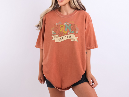 Retro Wavy Mama Est 2026 Shirt - Custom First Time Mom Gift Tee | Rootspaws