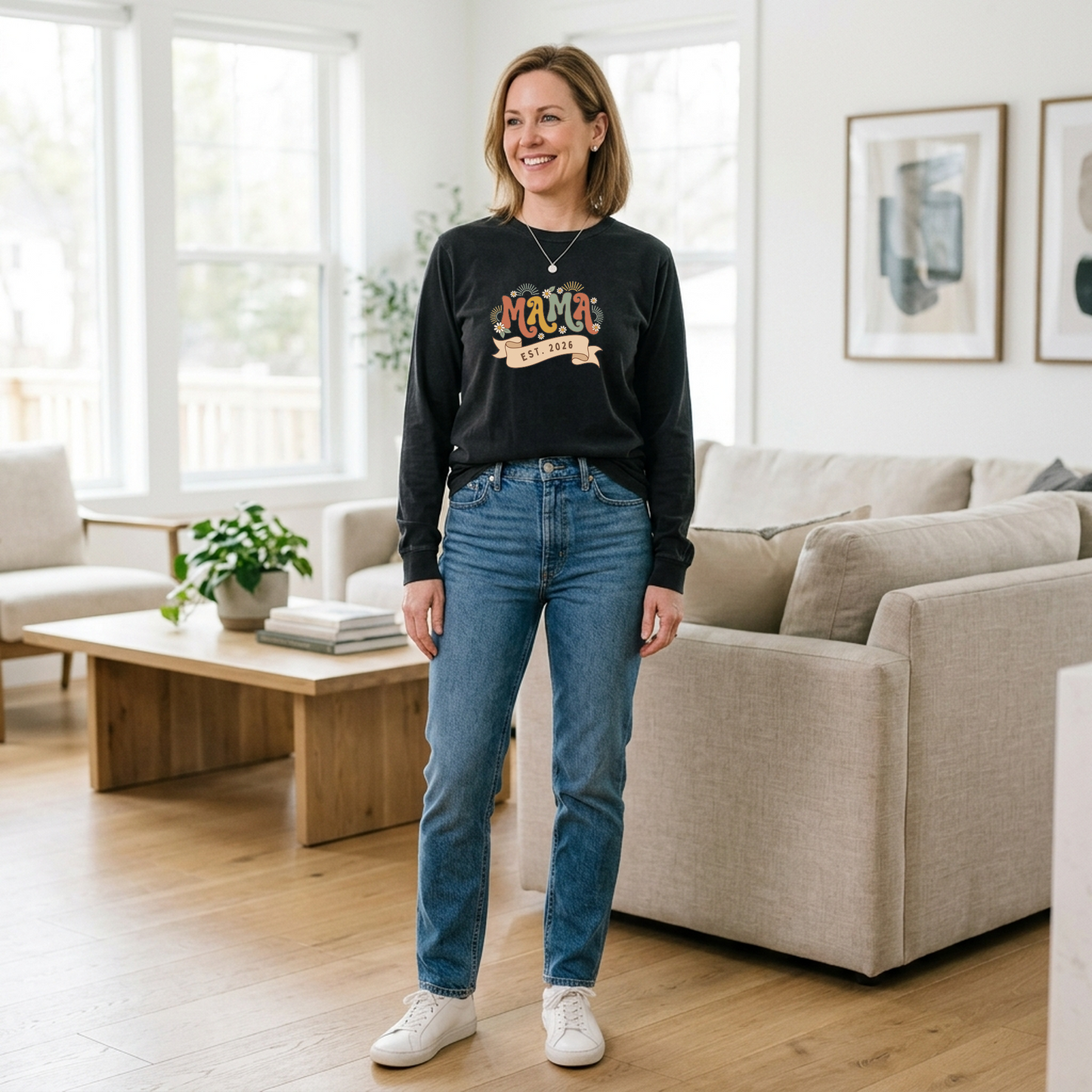 Retro Wavy Mama Est 2026 Shirt - Custom First Time Mom Gift Tee | Rootspaws