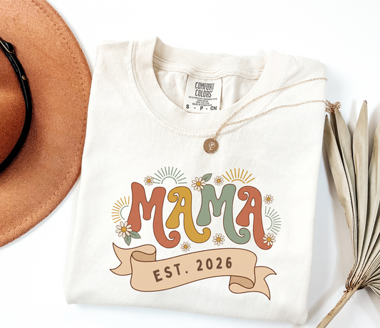 Retro Wavy Mama Est 2026 Shirt - Custom First Time Mom Gift Tee | Rootspaws