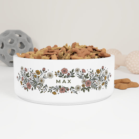 Custom Floral Pet Bowl | Personalized Dog Gift | Rootspaws