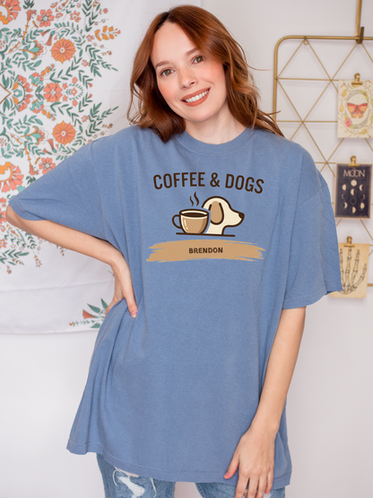 Coffee and Dogs Shirt | Minimalist Custom Name Tee | Modern Neutral Aesthetic