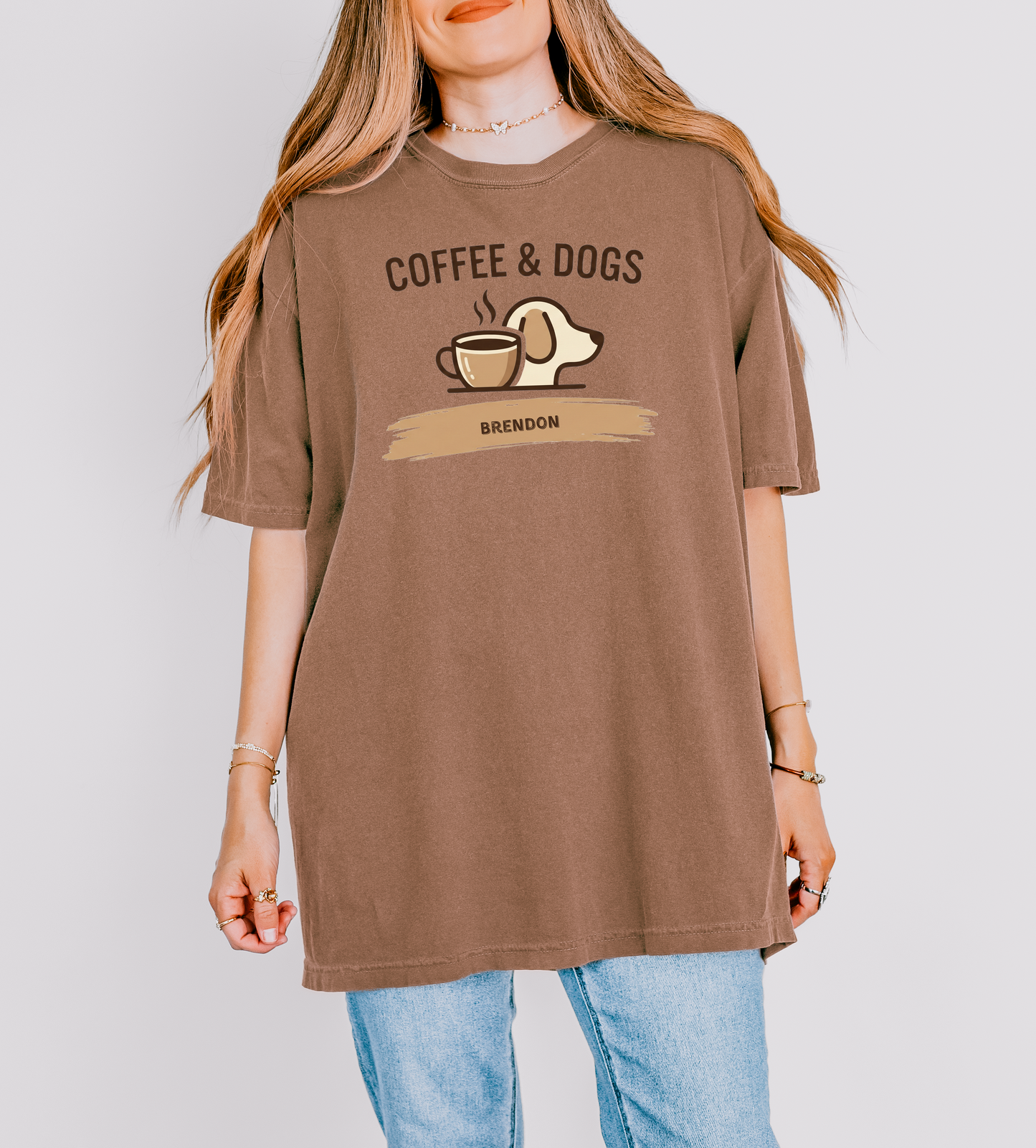 Coffee and Dogs Shirt | Minimalist Custom Name Tee | Modern Neutral Aesthetic