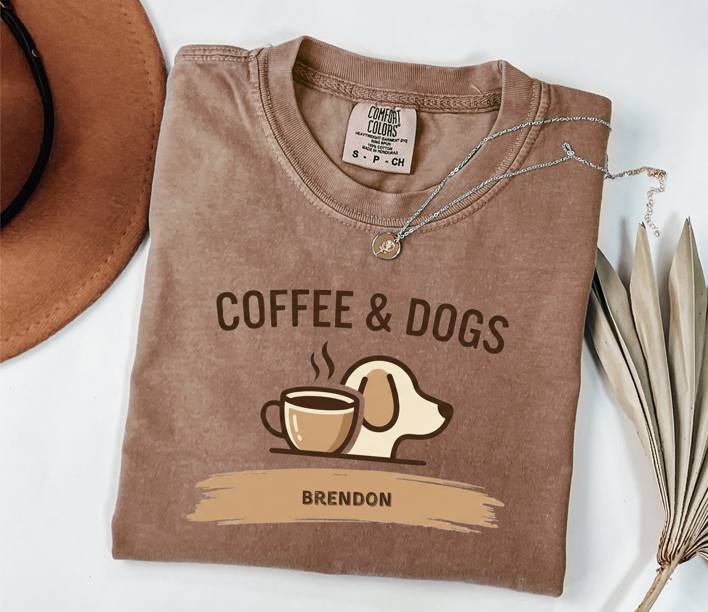 Coffee and Dogs Shirt | Minimalist Custom Name Tee | Modern Neutral Aesthetic
