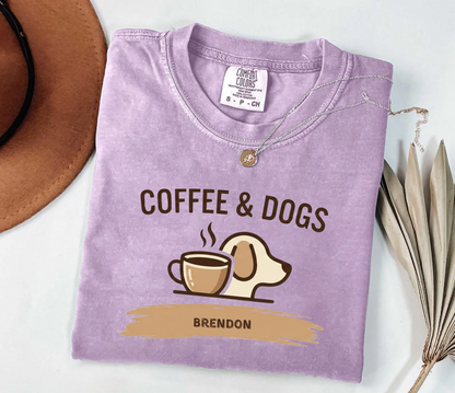 Coffee and Dogs Shirt | Minimalist Custom Name Tee | Modern Neutral Aesthetic