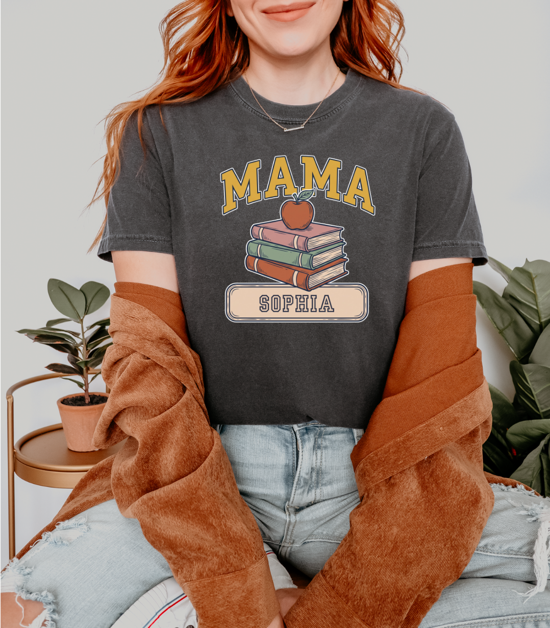 Custom Mama Book Stack Shirt | Comfort Colors | Rootspaws