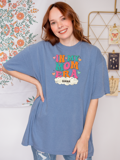 In My Mom Era Shirt | Wavy Retro Checkered Custom Name Tee | Trendy Mom Gift