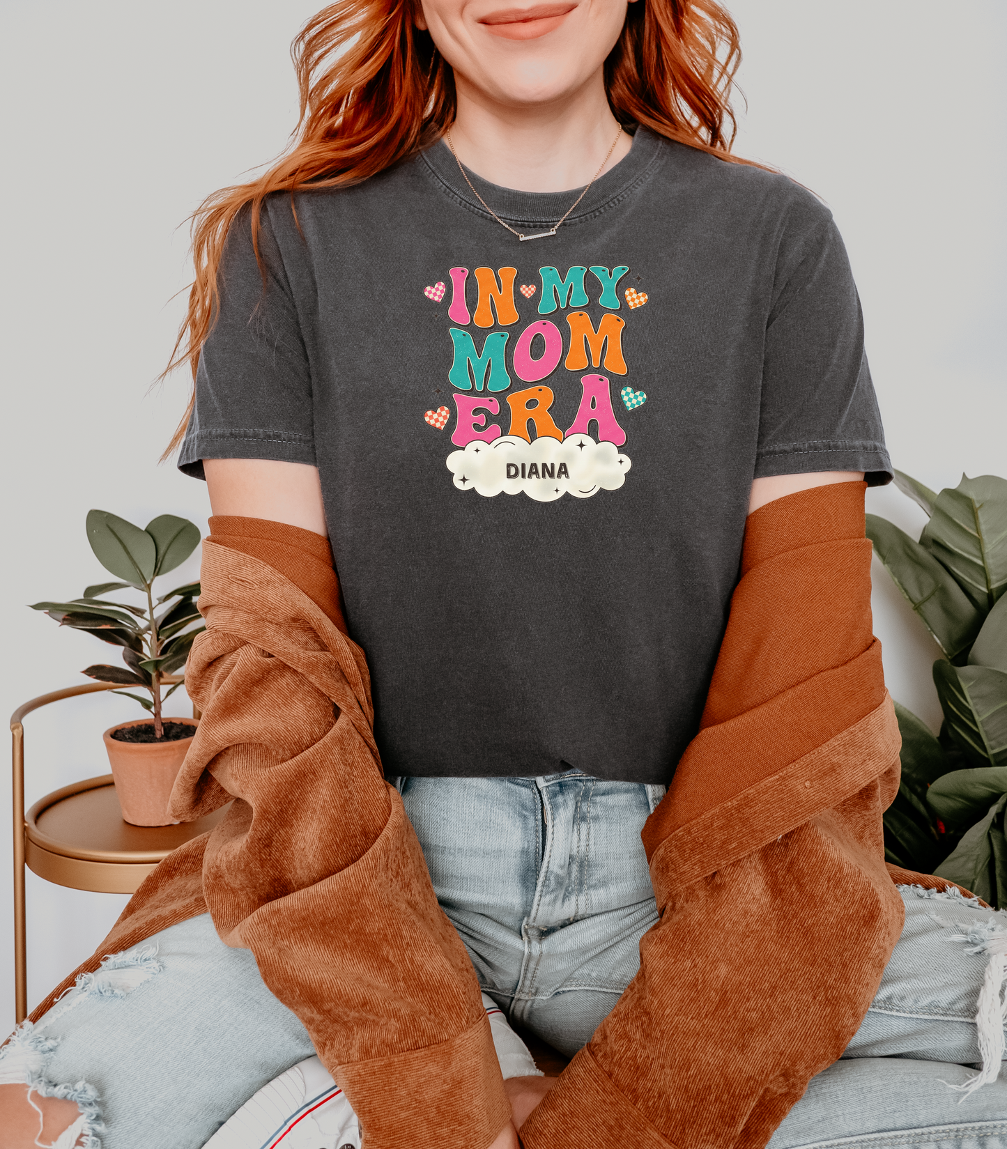 In My Mom Era Shirt | Wavy Retro Checkered Custom Name Tee | Trendy Mom Gift