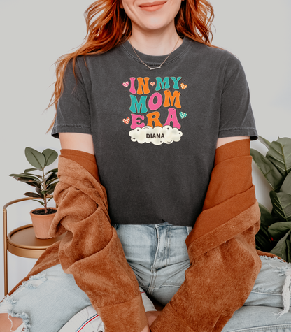 In My Mom Era Shirt | Wavy Retro Checkered Custom Name Tee | Trendy Mom Gift