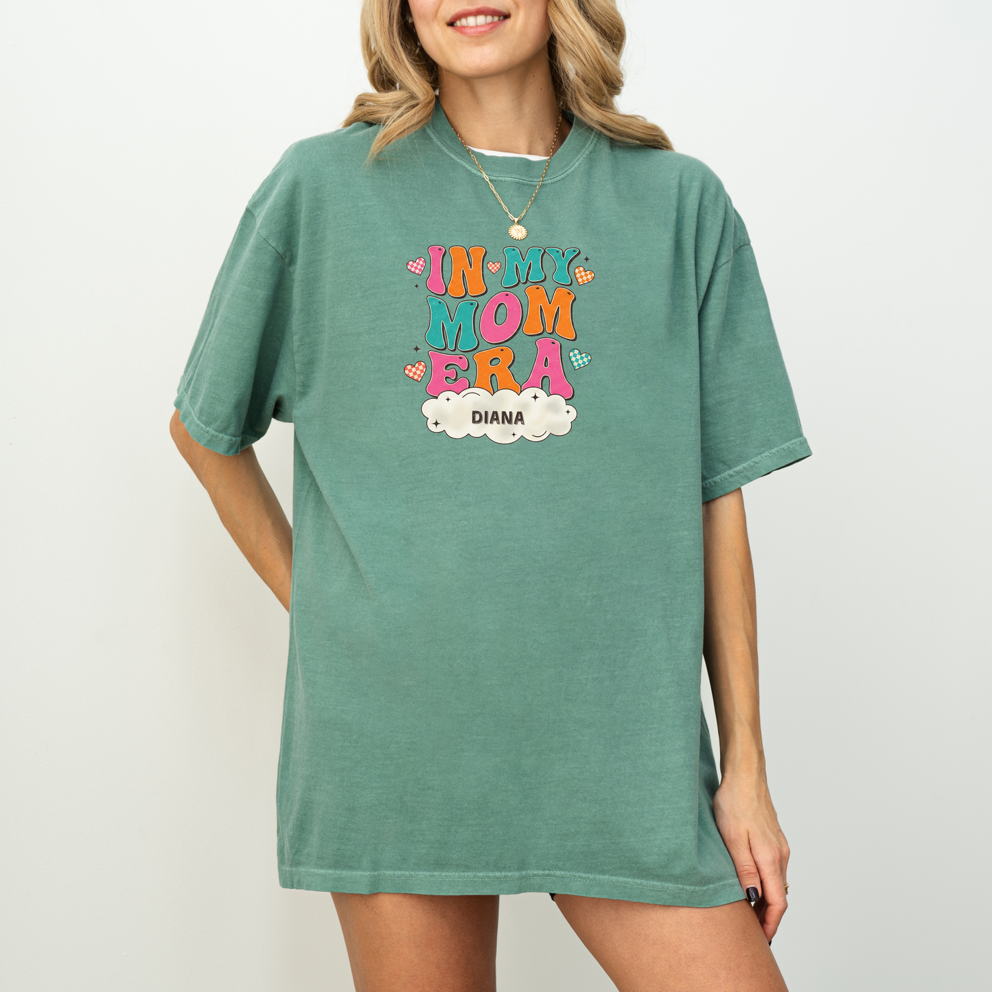 In My Mom Era Shirt | Wavy Retro Checkered Custom Name Tee | Trendy Mom Gift