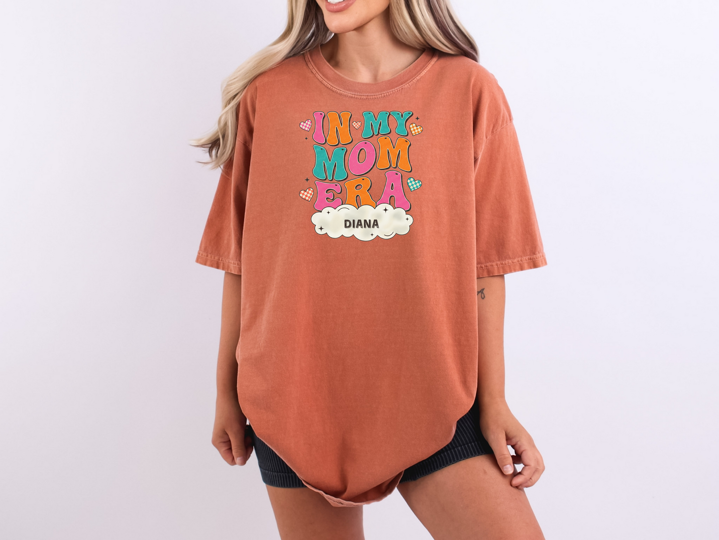 In My Mom Era Shirt | Wavy Retro Checkered Custom Name Tee | Trendy Mom Gift