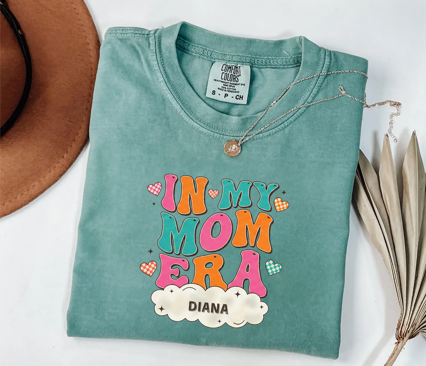 In My Mom Era Shirt | Wavy Retro Checkered Custom Name Tee | Trendy Mom Gift