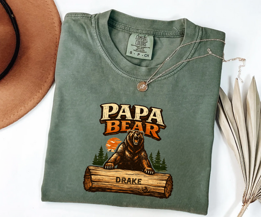 Papa Bear Shirt | Rustic Woodcut Custom Name Tee | Personalized Dad Gift
