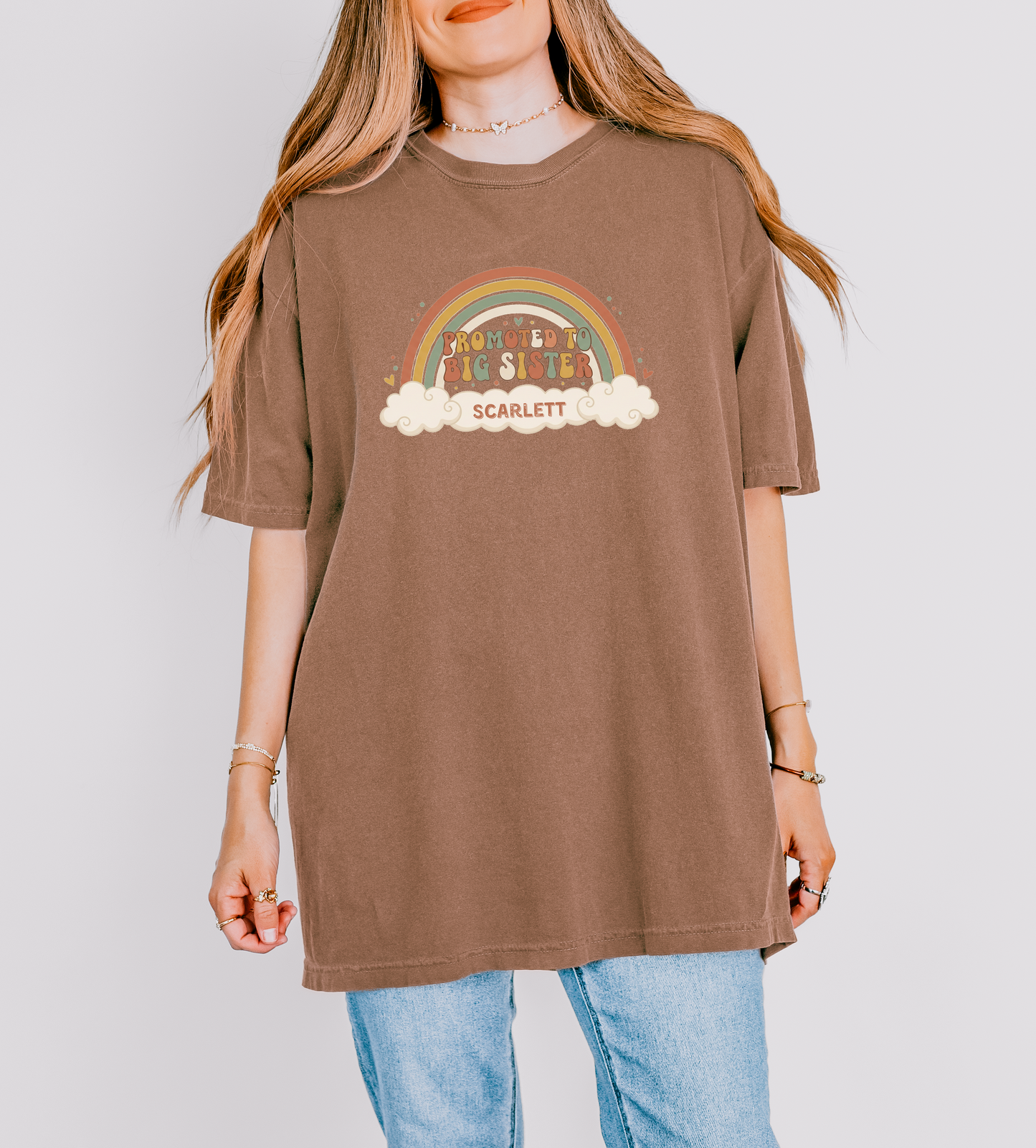 Promoted to Big Sister Shirt | Boho Rainbow Personalized Name Tee | Sibling Announcement