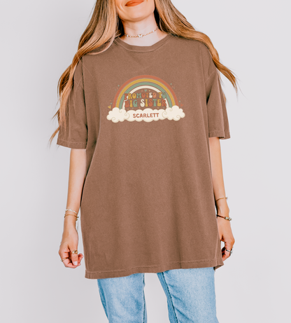 Promoted to Big Sister Shirt | Boho Rainbow Personalized Name Tee | Sibling Announcement