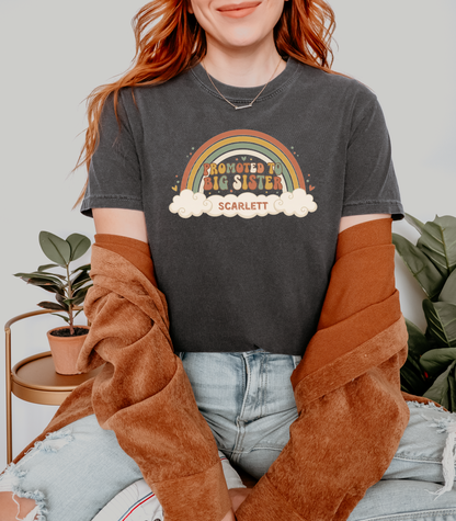 Promoted to Big Sister Shirt | Boho Rainbow Personalized Name Tee | Sibling Announcement